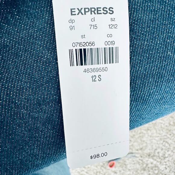 Express Mid Rise Dark Wash Back Center Seam '70s Flare Jeans Size 12 Short 12S - Picture 10 of 14